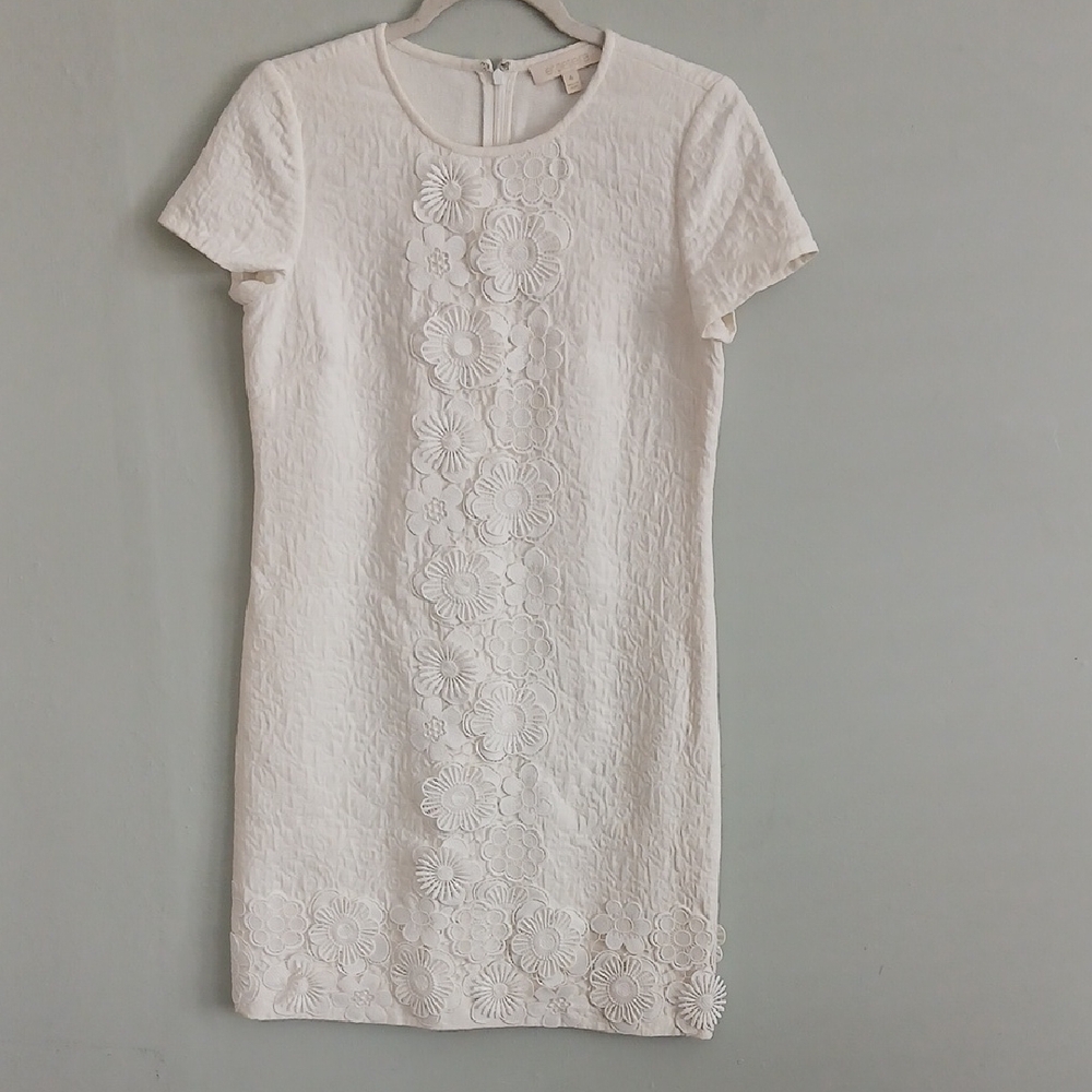 Etcetera Women's Cream Floral Short Sleeve Mini Dress Size 4